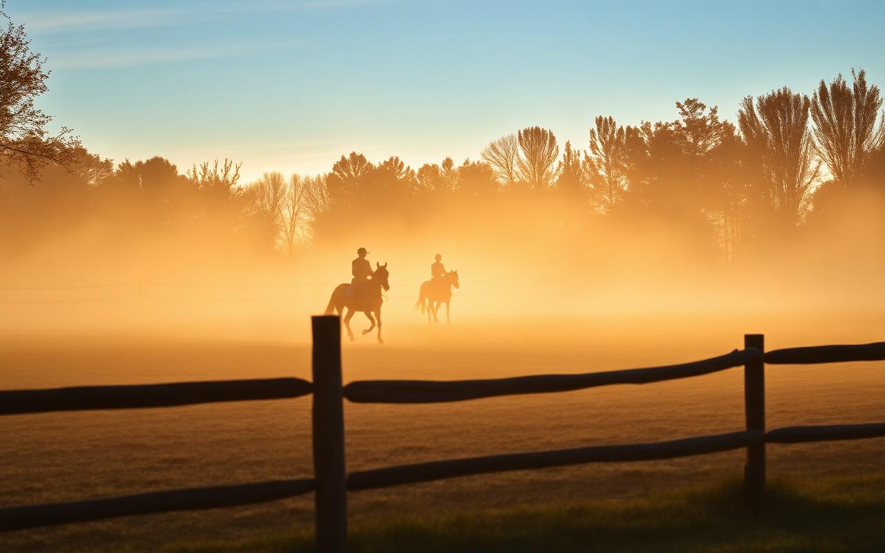 Misty arena at dawn